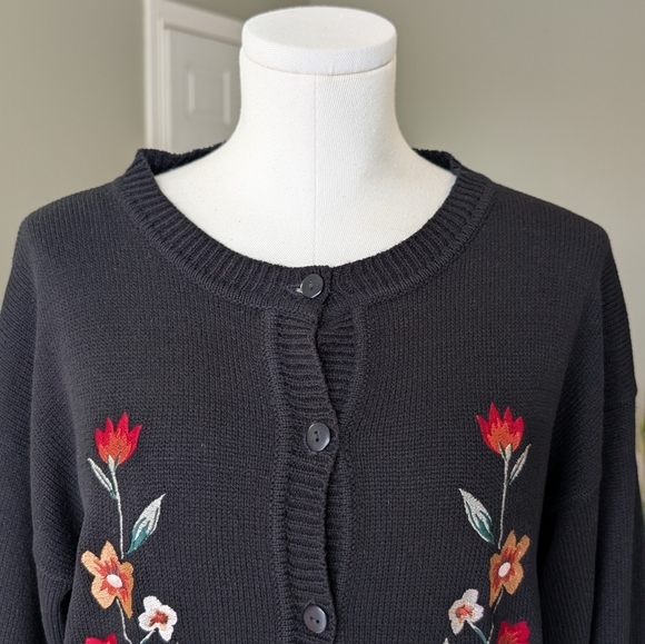 Vintage Carroll Reed Woman's Cardigan Cottagecore Folk Floral Embroidered Size L - Picture 5 of 13